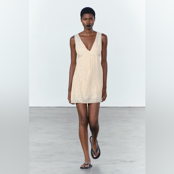 Zara Cream Sequin Embellished Sheath Mini Dress - Picture 1 of 11